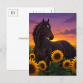 Sunflower Horse at Sunset Elegant Art Postcard シーズンポストカード (正面/裏面)