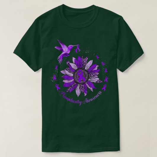 Sunflower Hummingbird Purple Ribbon Prematurity Wa Tシャツ (デザイン正面)