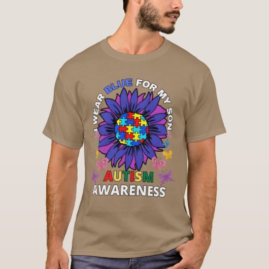 sunflower i wear blue for my son autism awareness tシャツ (正面)