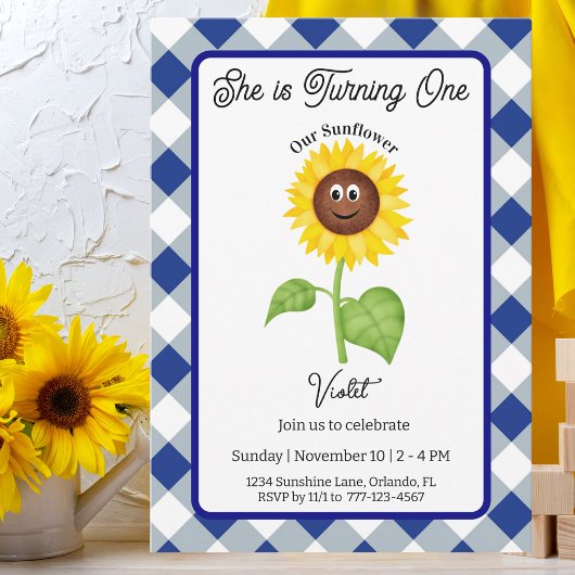 Sunflower Invitation Kids 1st Birthday Party Card 招待状