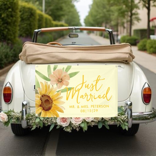 Sunflower Just Married Car Banner 横断幕