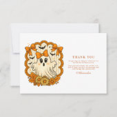 Sunflower Lace Ghost Halloween 1st Birthday サンキューカード (正面)