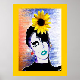 Sunflower Ladybug Watercolor Art ポスター