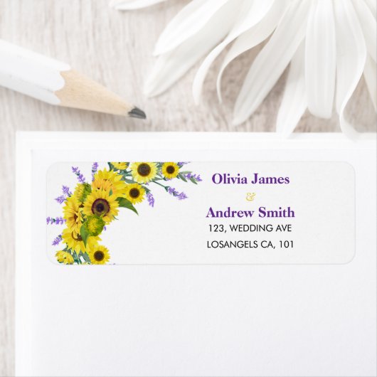 Sunflower & Lavender Wedding Return Address  ラベル (インサイチュ)