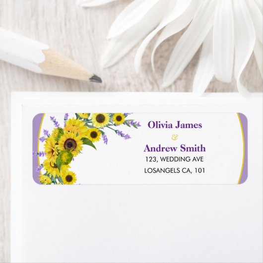 Sunflower & Lavender Wedding Return Address  ラベル (インサイチュ)