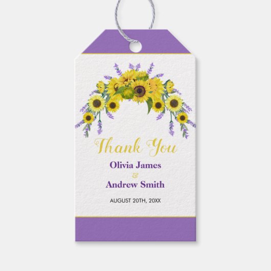 Sunflower & Lavender Wedding Thank You Favor  ギフトタグ (正面)