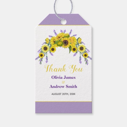 Sunflower & Lavender Wedding Thank You Favor  ギフトタグ (正面)