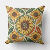 Sunflower & Leaf Pattern | Nature-Inspired Quilted クッション (正面)