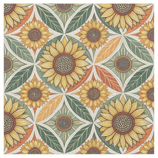 Sunflower & Leaf Pattern | Nature-Inspired Quilted ファブリック (クローズアップ)