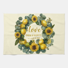 Sunflower Lemon Wreath Love Design キッチンタオル