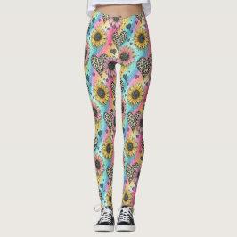 Sunflower & Leopard Heart Rainbow Leggings レギンス