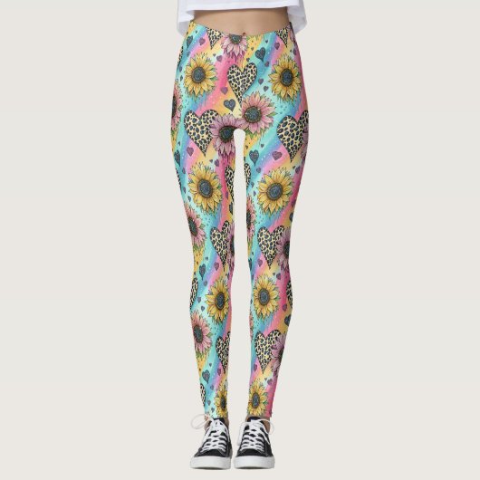 Sunflower & Leopard Heart Rainbow Leggings レギンス (正面)