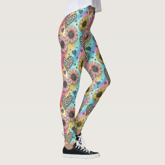 Sunflower & Leopard Heart Rainbow Leggings レギンス (右)
