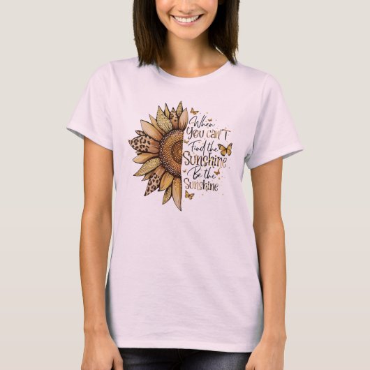 Sunflower & Leopard Print Quote – Be the Sunshine Tシャツ (正面)