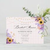Sunflower Lilac Pink Gingham Rustic Bridal Shower 招待状 (スタンド正面)