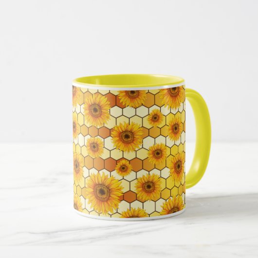 Sunflower Lovers and bees, Bright Kitchen Decor  マグカップ (正面右)