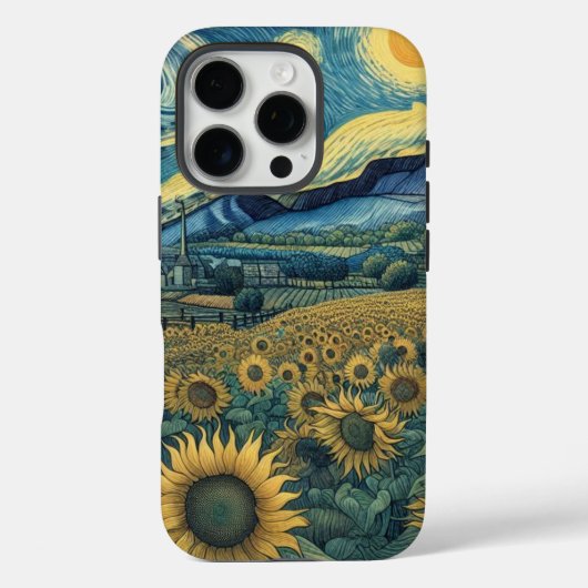 Sunflower Meadow in the Starry Night Case-Mate iPhoneケース (裏面)