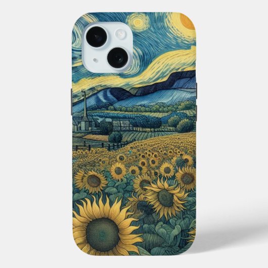 Sunflower Meadow in the Starry Night Case-Mate iPhoneケース (裏面)