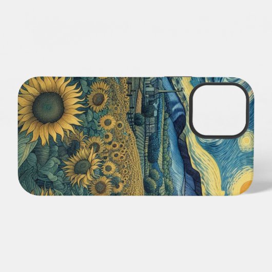 Sunflower Meadow in the Starry Night iPhoneケース (裏面横)
