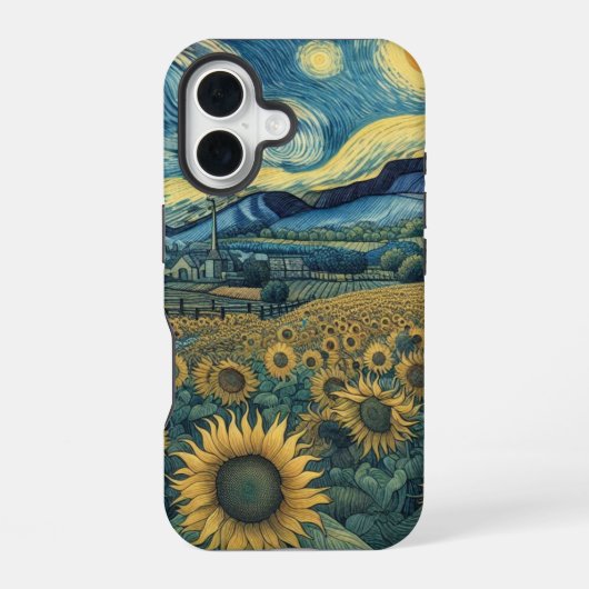 Sunflower Meadow in the Starry Night iPhone 16ケース (裏面)