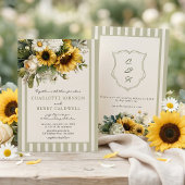 Sunflower Monogram Crest Wedding  招待状