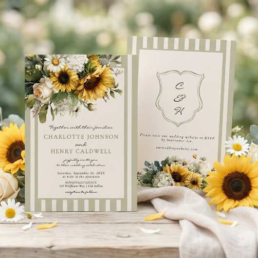 Sunflower Monogram Crest Wedding  招待状