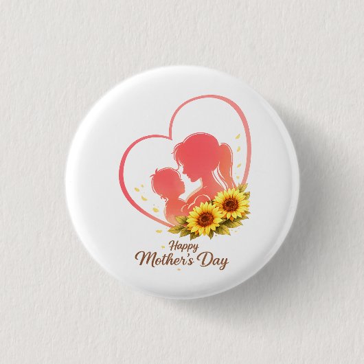 Sunflower Mother’s Day  – Mom & Baby Heart  缶バッジ (正面)