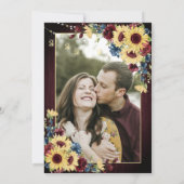 Sunflower Navy Blue Burgundy Wood Floral Photo v1 招待状 (裏面)