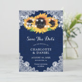 Sunflower Navy Blue Burlap Lace Wedding セーブザデート (スタンド正面)