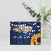 Sunflower Navy Blue Wedding Save The Date Postcard ポストカード (スタンド正面)