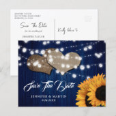 Sunflower Navy Blue Wedding Save The Date Postcard ポストカード (正面/裏面)