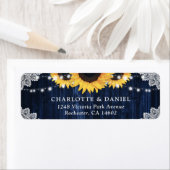 Sunflower Navy Blue Wood Lace Return Address ラベル (インサイチュ)