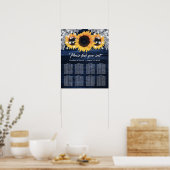 Sunflower Navy Blue Wood Wedding Seating Chart 8 ポスター (キッチン)