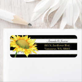 Sunflower on Black & White ストライプ結婚 Addresses ラベル