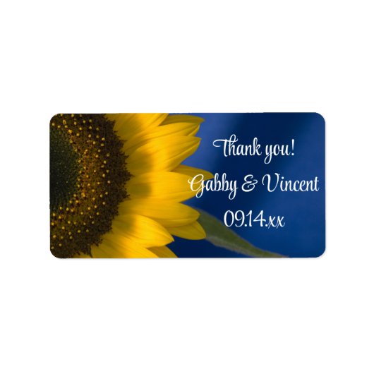 Sunflower on Blue結婚's Thank Youメッセージカード ラベル (正面)