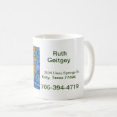 Sunflower on  Burst of  Blue background Label コーヒーマグカップ (正面右)