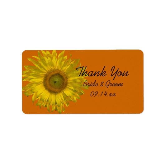 Sunflower on Orange'結婚's Thank Youメッセージカード ラベル (正面)