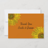 Sunflower on Orange 結婚's Flat Thank You Notes 招待状 (正面)