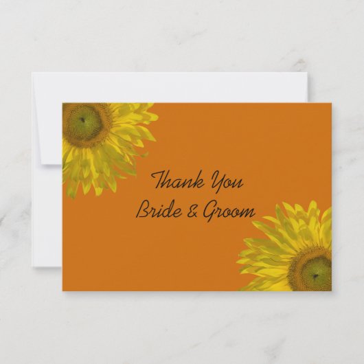 Sunflower on Orange 結婚's Flat Thank You Notes 招待状 (正面)