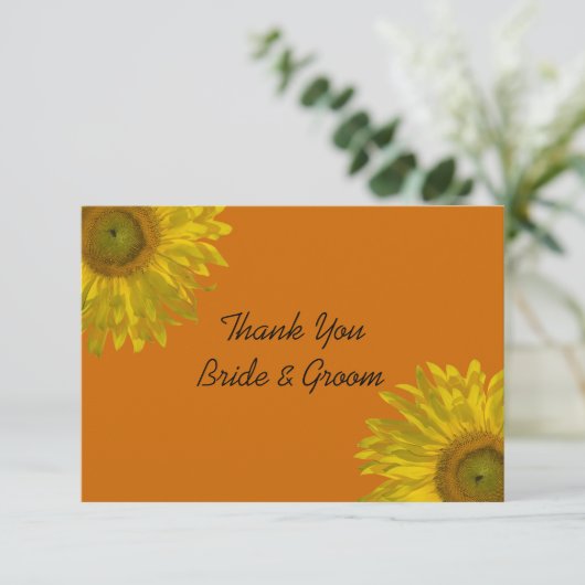 Sunflower on Orange 結婚's Flat Thank You Notes 招待状 (スタンド正面)
