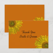 Sunflower on Orange 結婚's Flat Thank You Notes 招待状 (正面/裏面)