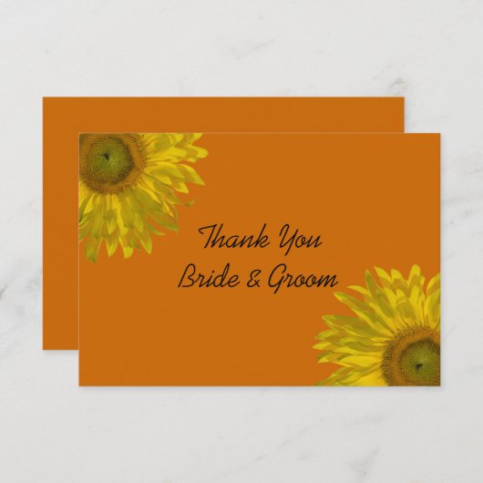 Sunflower on Orange 結婚's Flat Thank You Notes 招待状 (正面/裏面)