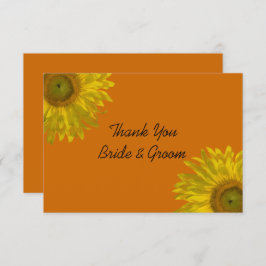 Sunflower on Orange 結婚's Flat Thank You Notes 招待状