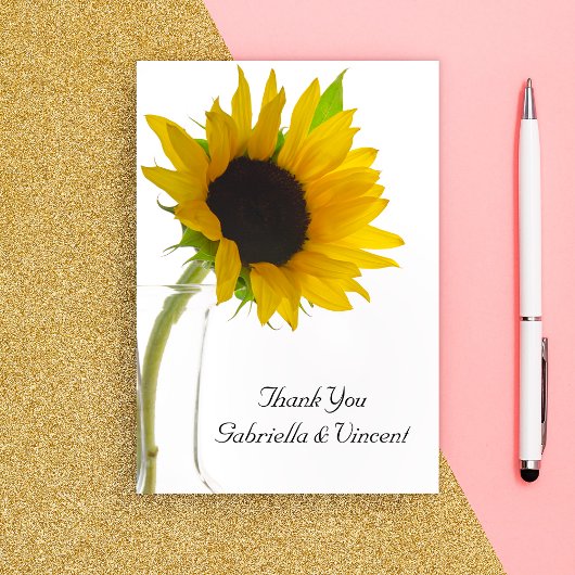 Sunflower on White 結婚's Flat Thank You Notes サンキューカード