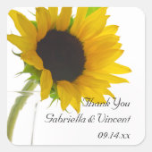Sunflower on White 結婚's Thank Youメッセージカード スクエアシール (正面)