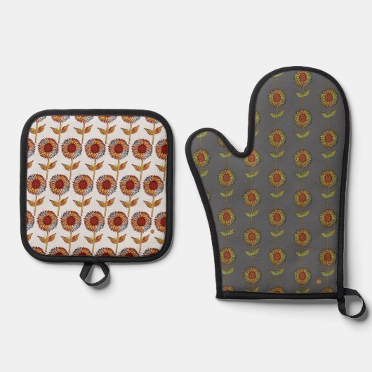  Sunflower Oven Mitt and Pot Holders 鍋つかみ&鍋敷きセット (正面)