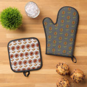  Sunflower Oven Mitt and Pot Holders 鍋つかみ&鍋敷きセット (トップダウン)