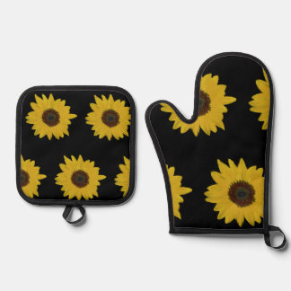 Sunflower Oven Mitt & Potholder Set Black & Yellow 鍋つかみ&鍋敷きセット