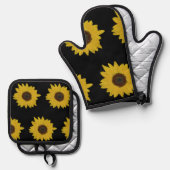 Sunflower Oven Mitt & Potholder Set Black & Yellow 鍋つかみ&鍋敷きセット (正面/裏面)