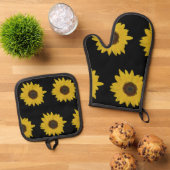 Sunflower Oven Mitt & Potholder Set Black & Yellow 鍋つかみ&鍋敷きセット (トップダウン)